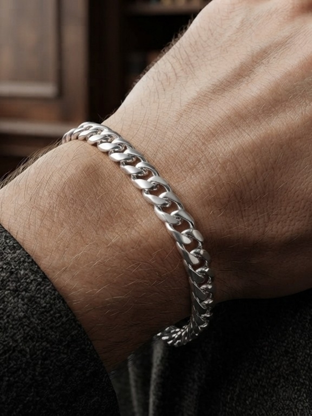 Men's Polished Silver Curb Chain Bracelet